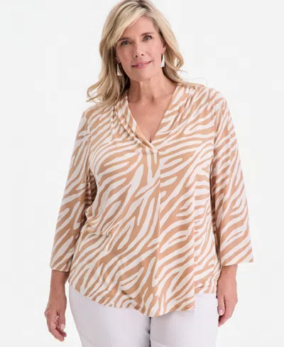 Jm Collection Plus Size Lush V-neck Top, Macy's Exclusive In Brown