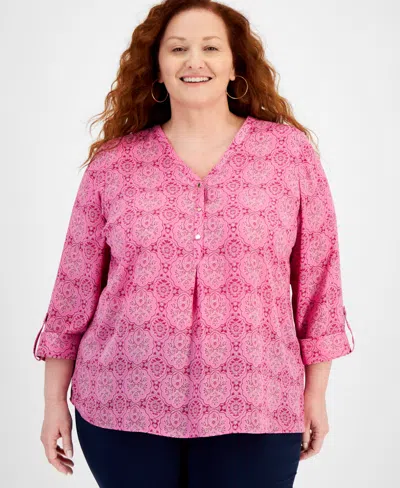Jm Collection Plus Size Marrakesh Medallion Top, Created For Macy's In Phinox Pink Combo