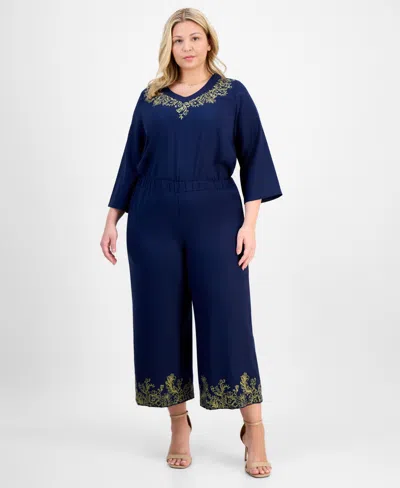 Jm Collection Plus Size Metallic Embroidered-hem Capri Pants, Exclusively At Macy's