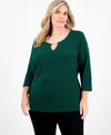 Jm Collection Plus Size Metallic Jacquard 3/4-sleeve Top, Macy's Exclusive In Green