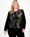 Jm Collection Plus Size Metallic Jacquard Button-front Cardigan, Macy's Exclusive In Black