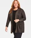 Jm Collection Plus Size Metallic Open-front Cardigan, Created For Macy's In Deep Black Lurex