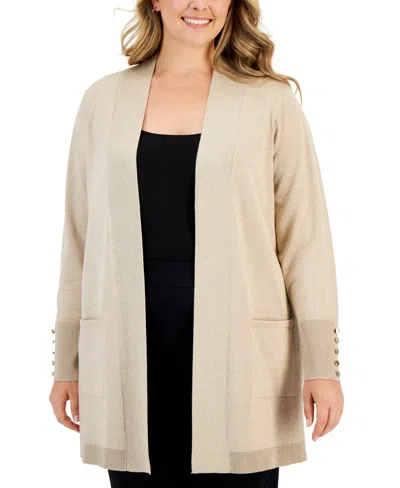 Jm Collection Plus Size Metallic Open-front Cardigan, Created For Macy's In Neutral