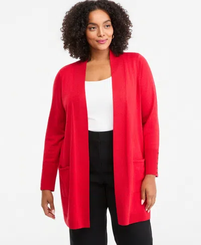 Jm Collection Plus Size Metallic Open-front Cardigan, Created For Macy's In Red