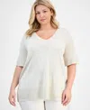 Jm Collection Plus Size Metallic Shine Elbow-sleeve Sweater Exclusively At Macy's