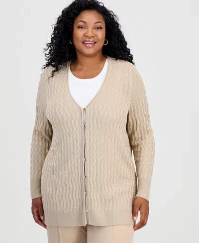 Jm Collection Plus Size Metallic-threaded Textured Cardigan, Macy's Exclusive In Neutral