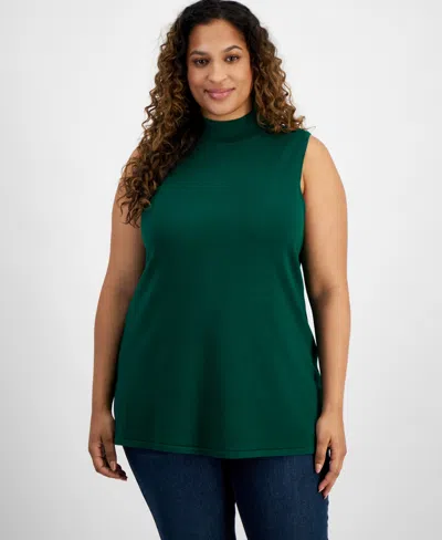 Jm Collection Plus Size Mock-neck Sleeveless Sweater, Created For Macy's In Pure Emerald
