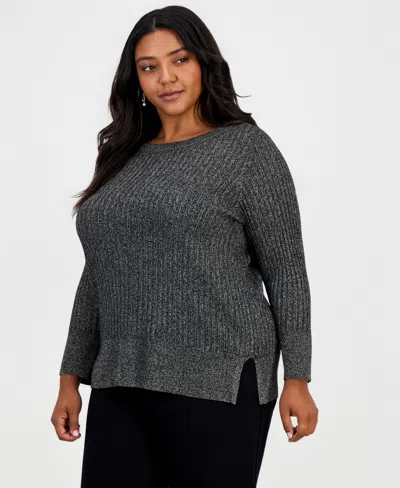 Jm Collection Plus Size Novelty Stitch Lurex Boatneck Long-sleeve Sweater, Macy's Exclusive In Multi