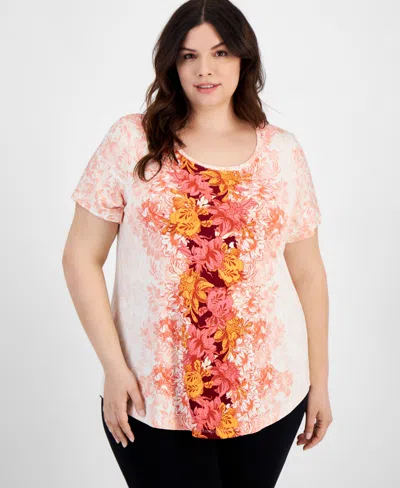 Jm Collection Plus Size Ombre Flora Scoop-neck Top, Created For Macy's In Neo Natural Combo
