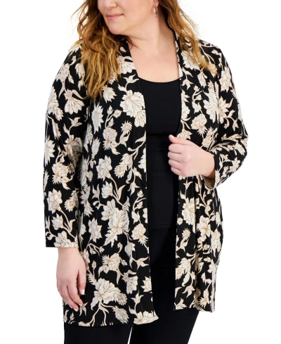 Jm Collection Plus Size Open-front Cardigan, Created For Macy's In Deep Black Combo