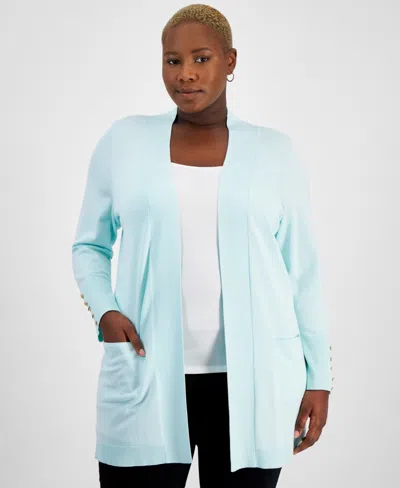 Jm Collection Plus Size Open-front Long-sleeve Cardigan, Created For Macy's In Mystic Aqua