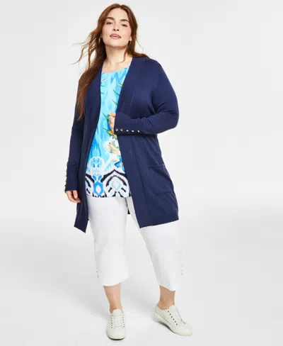 Jm Collection Plus Size Open-front Long-sleeve Cardigan, Exclusively At Macy's