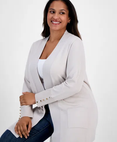 Jm Collection Plus Size Open-front Long-sleeve Cardigan, Exclusively At Macy's In Gray