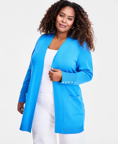 Jm Collection Plus Size Open-front Long-sleeve Cardigan, Exclusively At Macy's In Blue