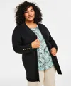 Jm Collection Plus Size Open-front Long-sleeve Cardigan, Exclusively At Macy's In Deep Black