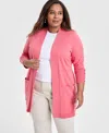 Jm Collection Plus Size Open-front Long-sleeve Cardigan, Exclusively At Macy's In Pink Royal