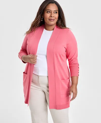 Jm Collection Plus Size Open-front Long-sleeve Cardigan, Exclusively At Macy's In Pink Royal