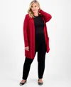 Jm Collection Plus Size Open-front Long-sleeve Cardigan, Exclusively At Macy's In Red