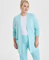 Jm Collection Plus Size Open-front Long-sleeve Cardigan, Exclusively At Macy's In Teal Spark