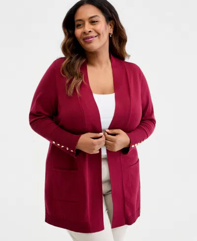 Jm Collection Plus Size Open-front Long-sleeve Cardigan, Exclusively At Macy's In Multi