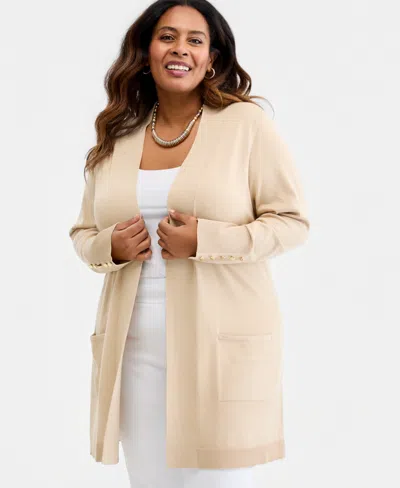Jm Collection Plus Size Open-front Long-sleeve Cardigan, Exclusively At Macy's In Gold