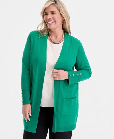 Jm Collection Plus Size Open-front Long-sleeve Cardigan, Exclusively At Macy's In Green