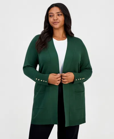 Jm Collection Plus Size Open-front Long-sleeve Cardigan, Exclusively At Macy's In Green