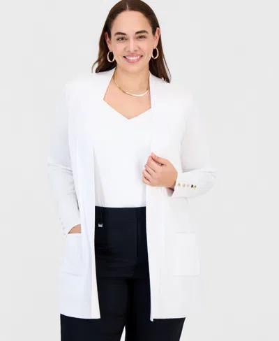 Jm Collection Plus Size Open-front Long-sleeve Cardigan, Exclusively At Macy's In White