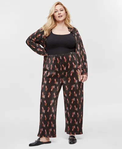 Jm Collection Plus Size Pleat Pull-on Printed Pants, Exclusively At Macy's In Deep Black