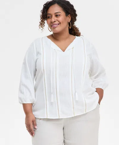 Jm Collection Plus Size Pleated Split-neck Top, Exclusively At Macy's