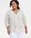 Jm Collection Plus Size Pleated Split-neck Top, Exclusively At Macy's