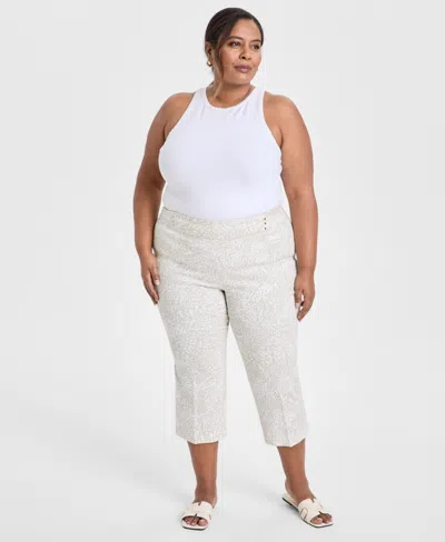 Jm Collection Plus Size Print Rivet-waist Capri Pants, Exclusively At Macy's In Stonewall