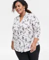 Jm Collection Plus Size Printed 3/4-sleeve Top, Exclusively At Macy's In Multi