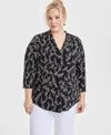 Jm Collection Women's Printed 3/4 Sleeve V-neck Knit Top, Exclusively At Macy's In Black