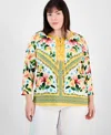 Jm Collection Plus Size Printed 3/4-sleeve Top, Exclusively At Macy's In Sweet Mandarin