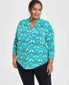 Jm Collection Plus Size Printed 3/4-sleeve Top, Exclusively At Macy's In Tear Drop