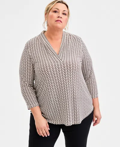 Jm Collection Plus Size Printed 3/4-sleeve Top, Macy's Exclusive In Multi