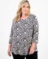 Jm Collection Plus Size Solid V-neck 3/4-sleeve Top, Exclusively At Macy's In Black