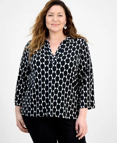 Jm Collection Plus Size Printed 3/4-sleeve Tunic, Exclusively At Macy's