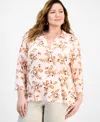 Jm Collection Plus Size Printed 3/4-sleeve Tunic, Exclusively At Macy's