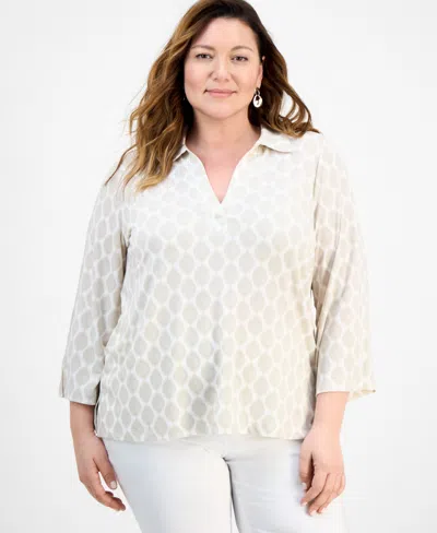 Jm Collection Plus Size Printed 3/4-sleeve Tunic, Exclusively At Macy's