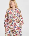 JM COLLECTION PLUS SIZE PRINTED BUTTON-FRONT SHIRT, EXCLUSIVELY AT MACY'S