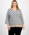 Jm Collection Plus Size Printed Chiffon-sleeve Blouse, Exclusively At Macy's In Black