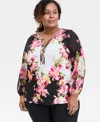 Jm Collection Plus Size Printed Embellished Top, Exclusively At Macy's In Pink