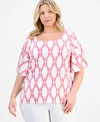 Jm Collection Plus Size Printed Flutter-sleeve Top, Exclusively At Macy's In Multi