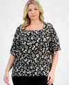 Jm Collection Plus Size Printed Flutter-sleeve Top, Exclusively At Macy's