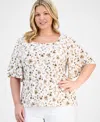 Jm Collection Plus Size Printed Flutter-sleeve Top, Exclusively At Macy's