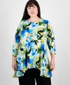 Jm Collection Plus Size Printed High-low Swing Top, Exclusively At Macy's In Beige Cream