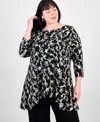 Jm Collection Plus Size Printed High-low Swing Top, Exclusively At Macy's In Deep Black