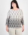 Jm Collection Plus Size Printed Jacquard Scoop-neck Top, Exclusively At Macy's In Stonewall